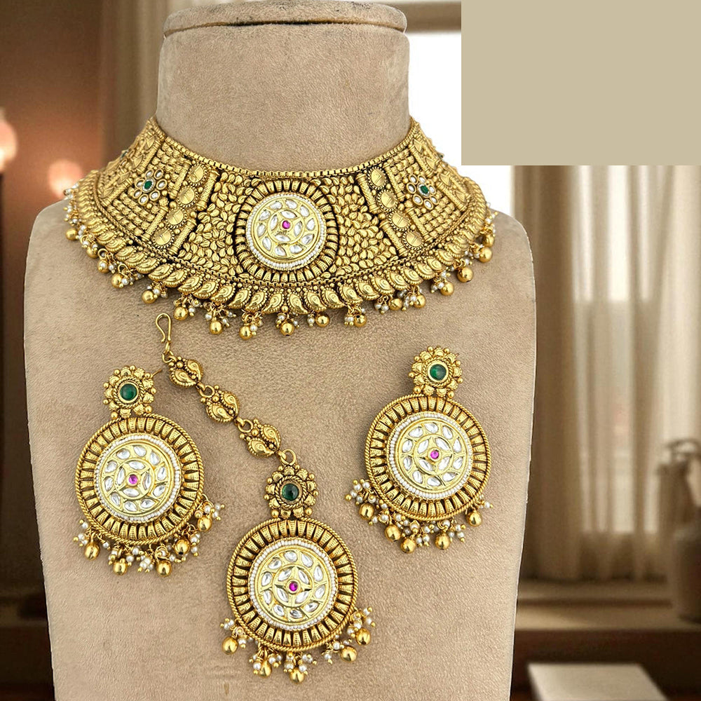 Jewel Addiction Designer Pota Stone And Pearl Choker Necklace Set