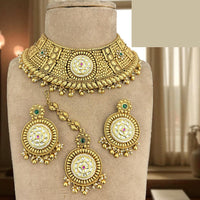 Jewel Addiction Designer Pota Stone And Pearl Choker Necklace Set 