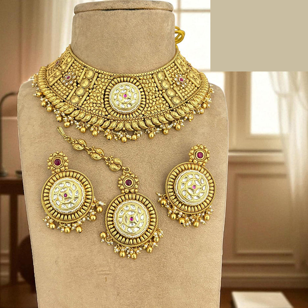 Jewel Addiction Designer Pota Stone And Pearl Choker Necklace Set