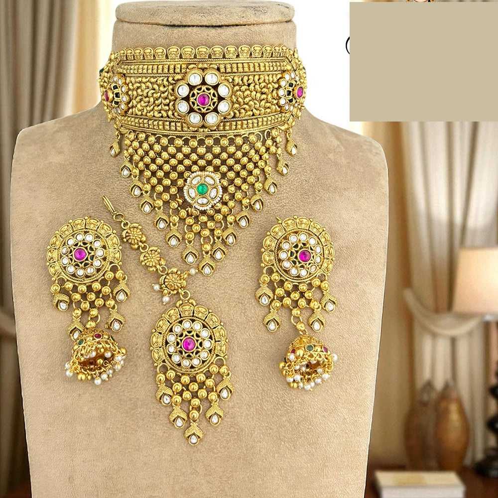 Jewel Addiction Designer Pota Stone And Pearl Choker Necklace Set