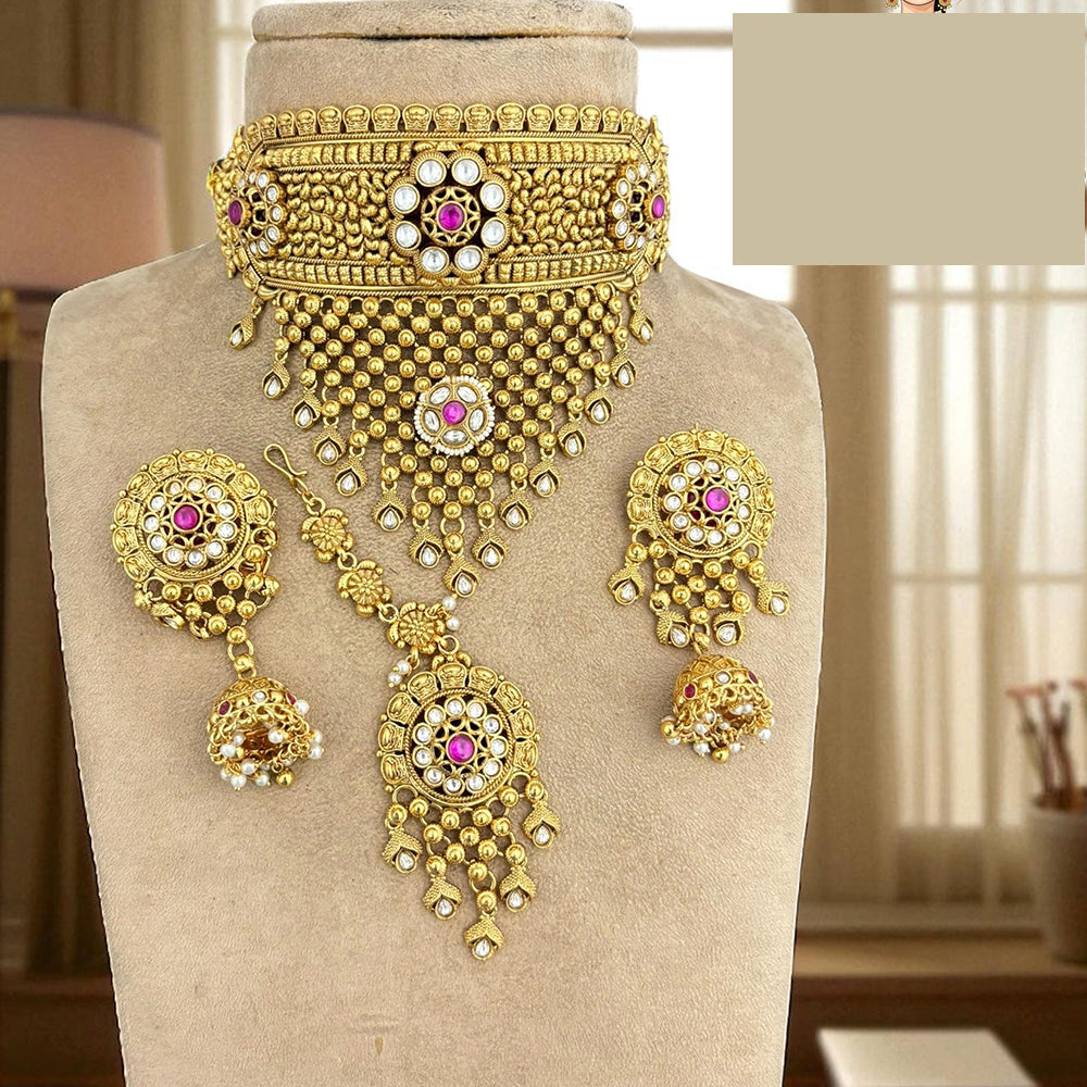 Jewel Addiction Designer Pota Stone And Pearl Choker Necklace Set