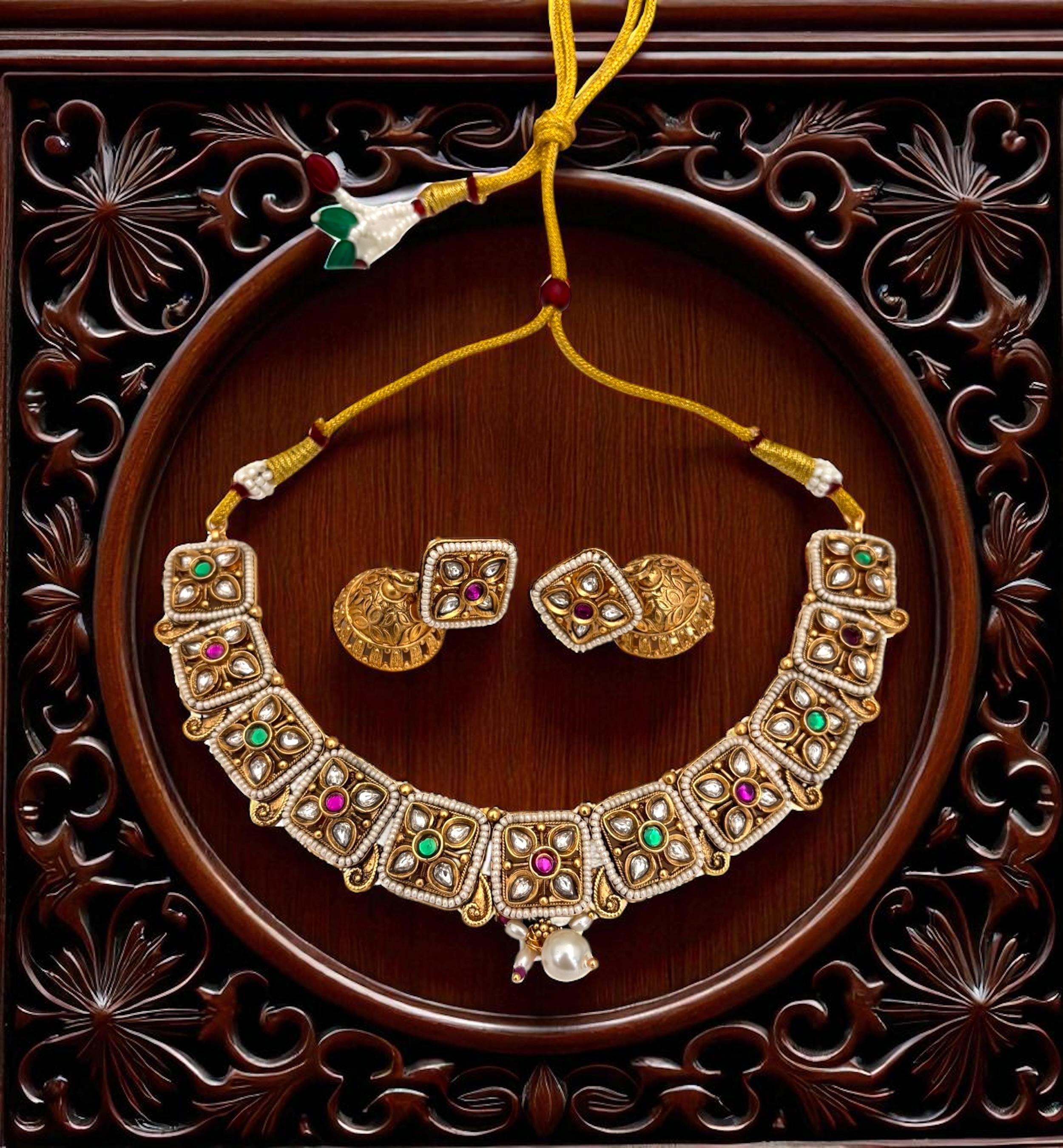 Jewel Addiction Beautiful Gold Plated Kundan And Pearl Choker Necklace Set