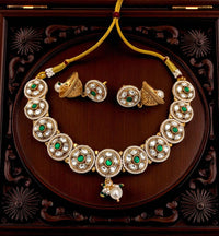 Jewel Addiction Beautiful Gold Plated Kundan And Pearl Choker Necklace Set
