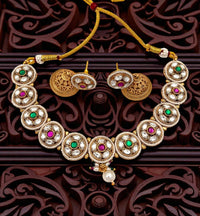 Jewel Addiction Beautiful Gold Plated Kundan And Pearl Choker Necklace Set