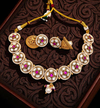 Jewel Addiction Beautiful Gold Plated Kundan And Pearl Choker Necklace Set