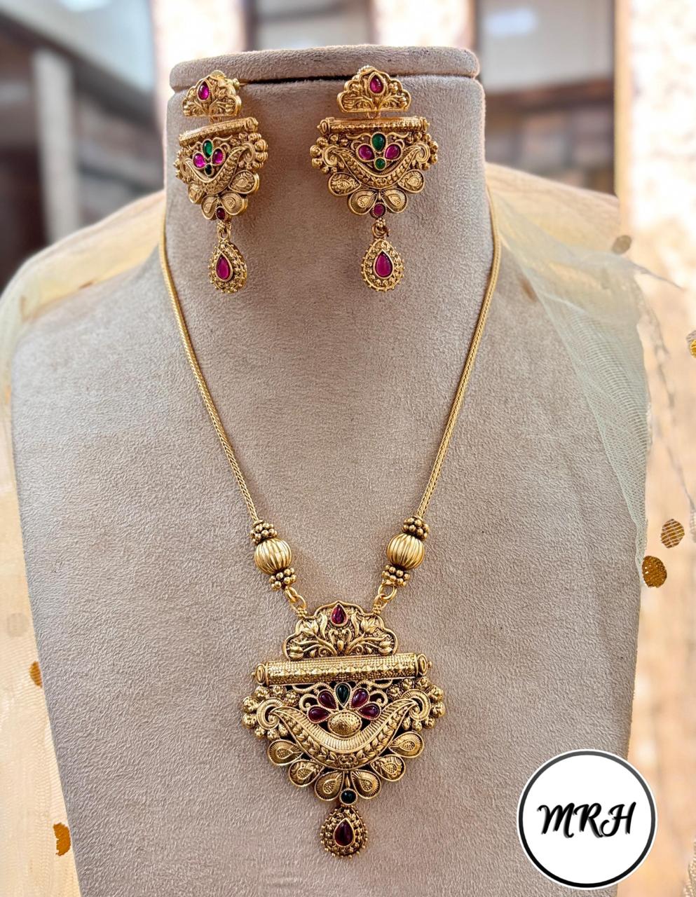 Jewel Addiction Exclusive Pota Stone Long Necklace Set with Ethnic Design and Statement Appeal