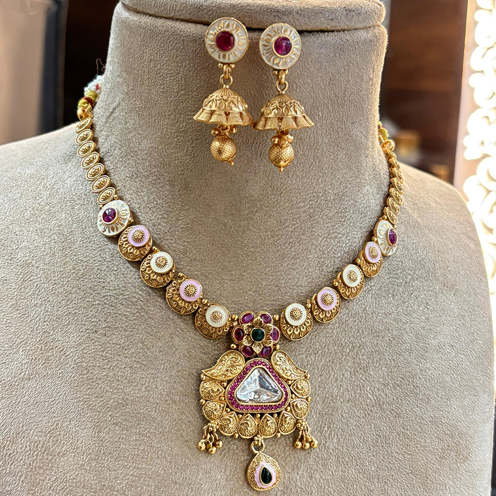 Jewel Addiction Heritage Inspired Meenakari And  Pota Stone Necklace Set