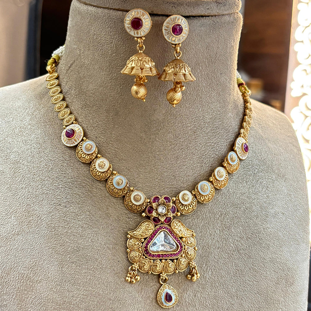 Jewel Addiction Heritage Inspired Meenakari And  Pota Stone Necklace Set