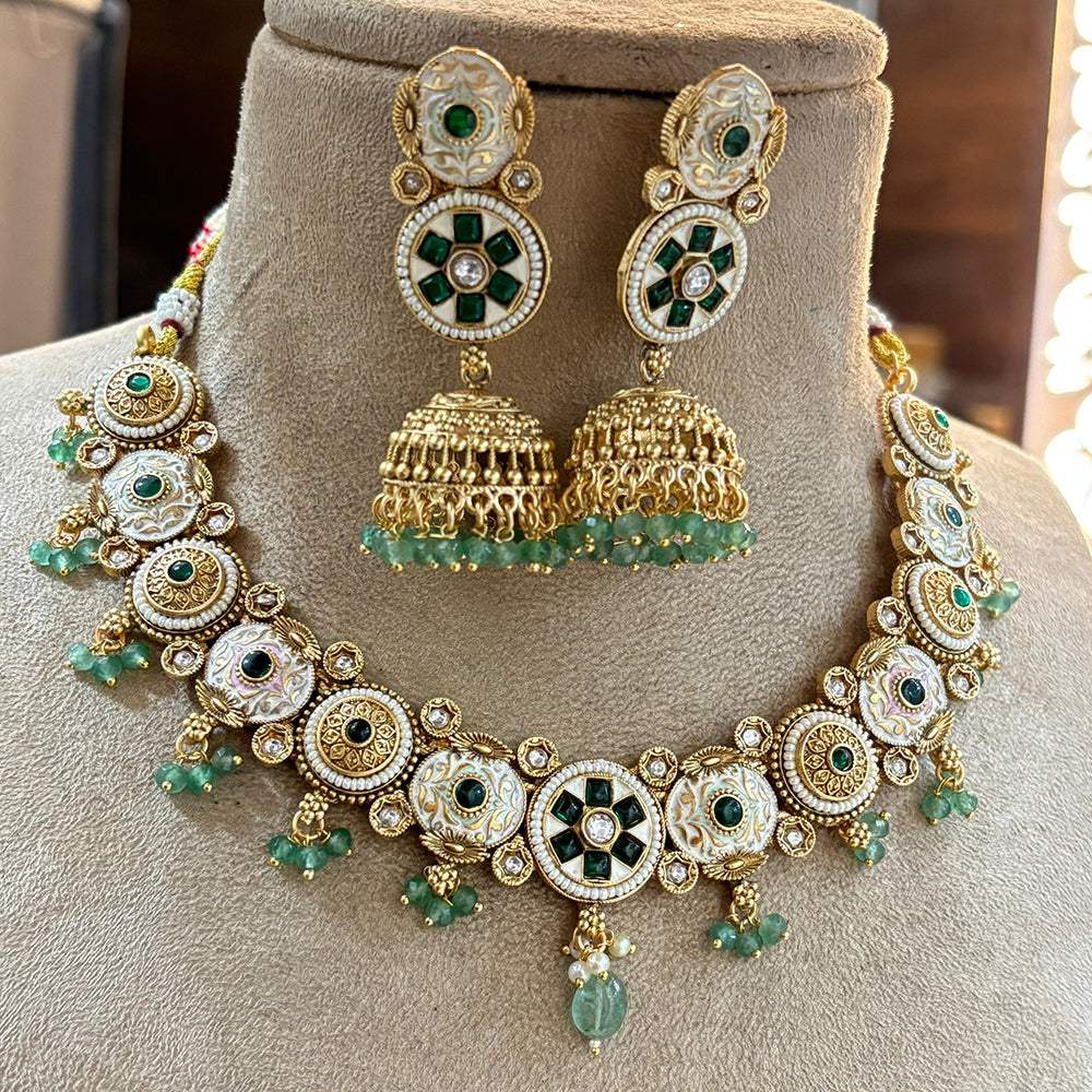Jewel Addiction Heritage Inspired Meenakari And  Pota Stone Necklace Set