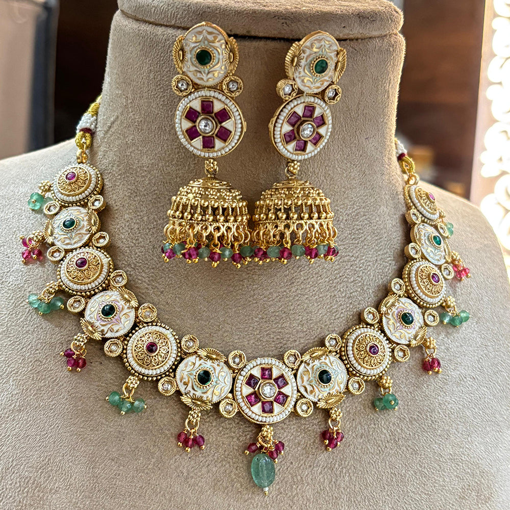 Jewel Addiction Heritage Inspired Meenakari And  Pota Stone Necklace Set