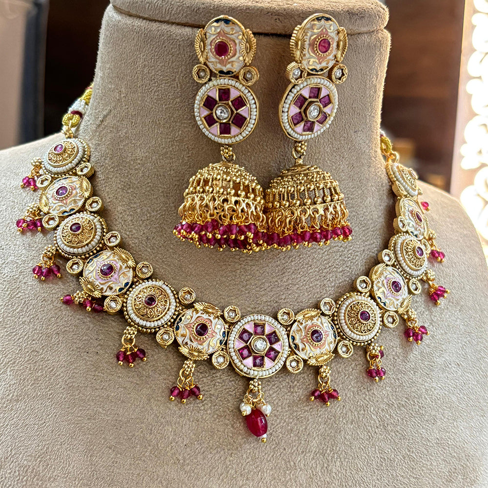 Jewel Addiction Heritage Inspired Meenakari And  Pota Stone Necklace Set