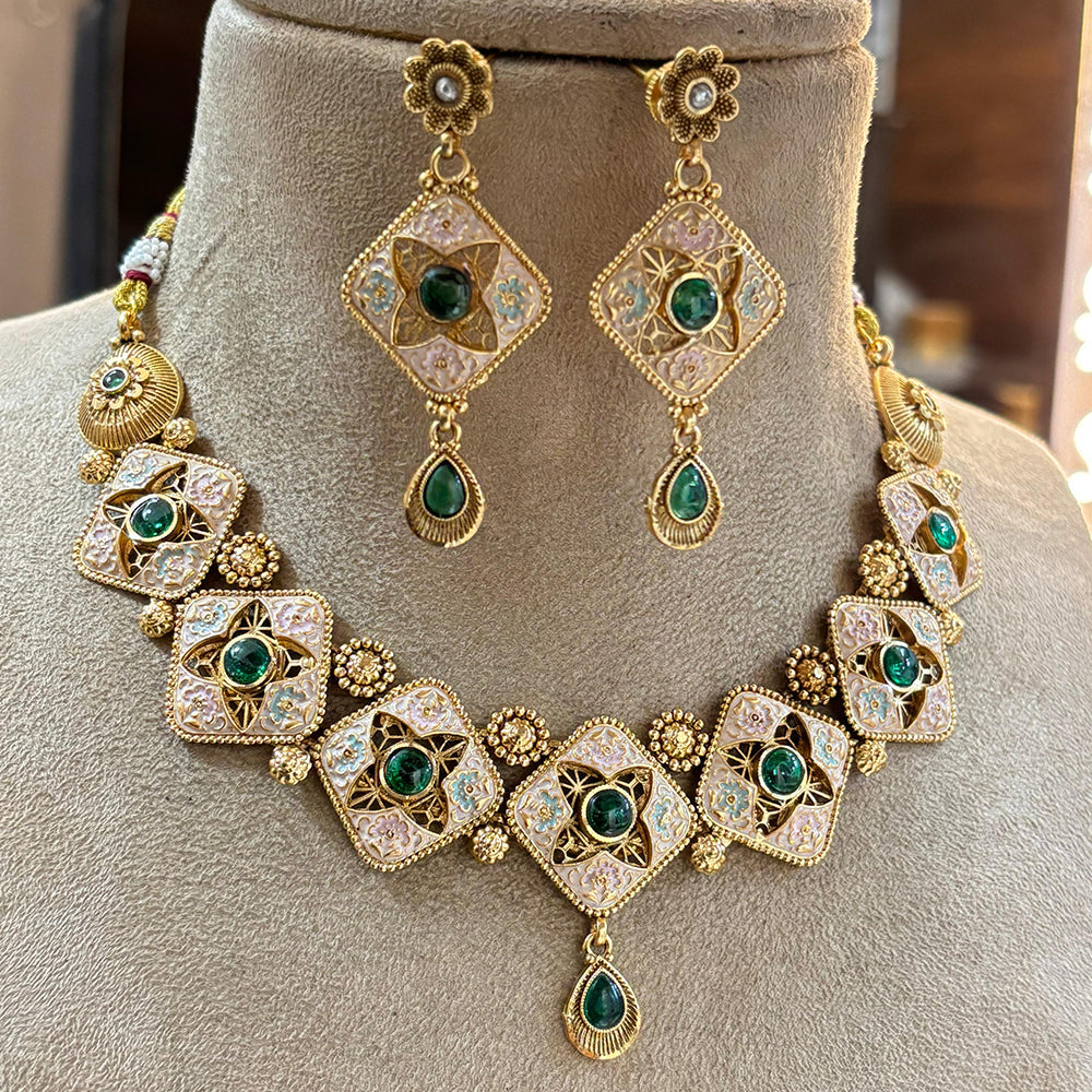 Jewel Addiction Heritage Inspired Meenakari And  Pota Stone Necklace Set