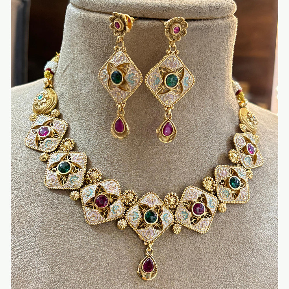 Jewel Addiction Heritage Inspired Meenakari And  Pota Stone Necklace Set