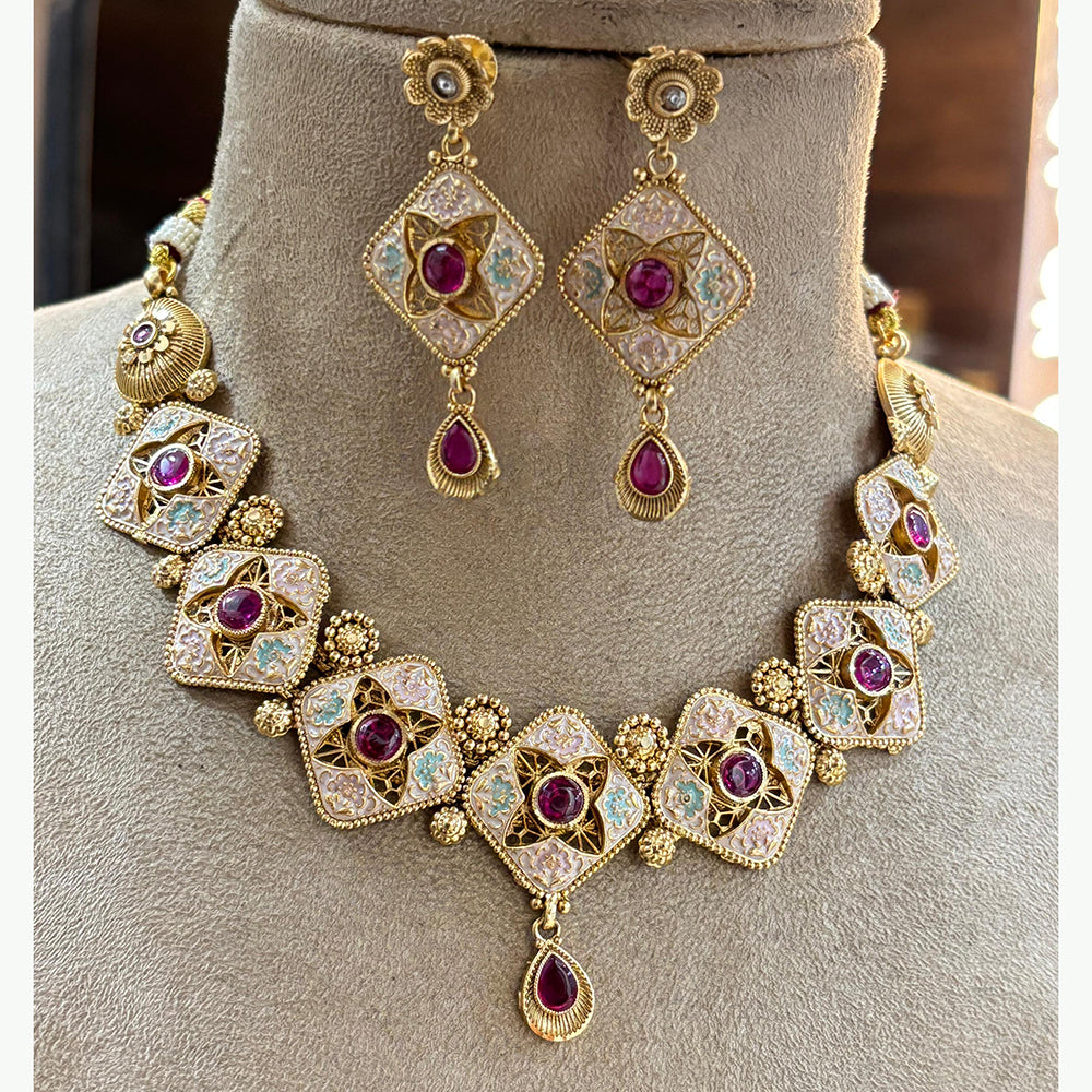 Jewel Addiction Heritage Inspired Meenakari And  Pota Stone Necklace Set