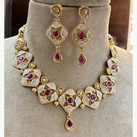 Jewel Addiction Heritage Inspired Meenakari And  Pota Stone Necklace Set