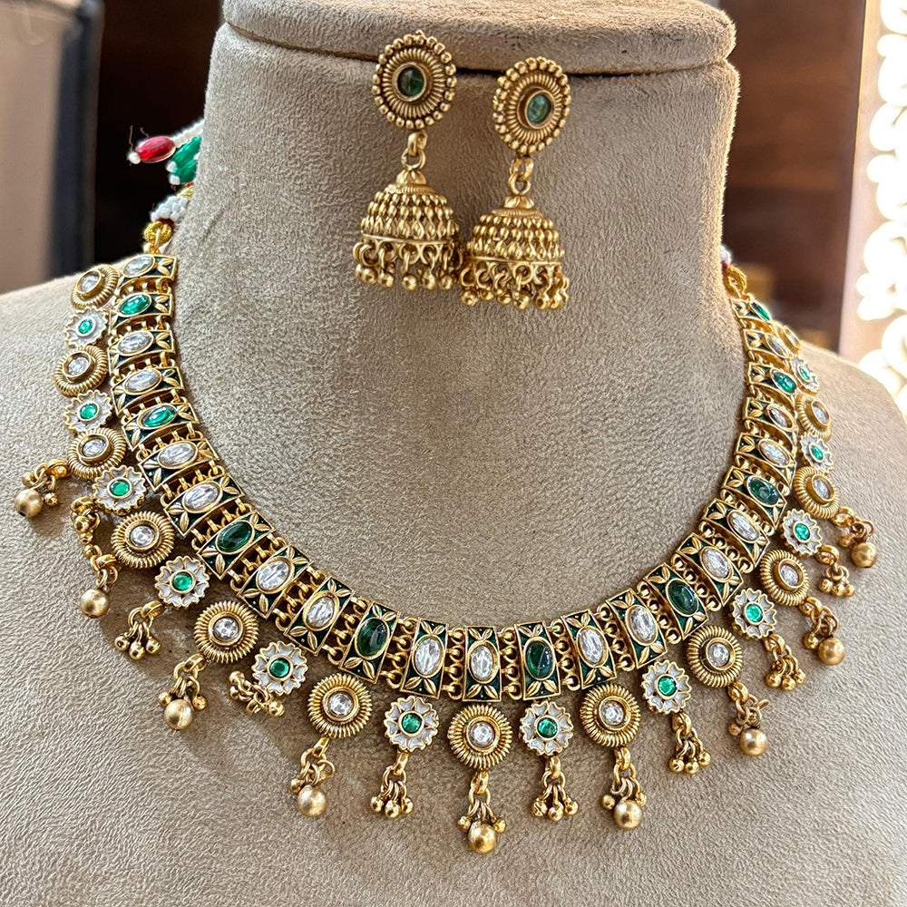 Jewel Addiction Heritage Inspired Meenakari And  Pota Stone Necklace Set