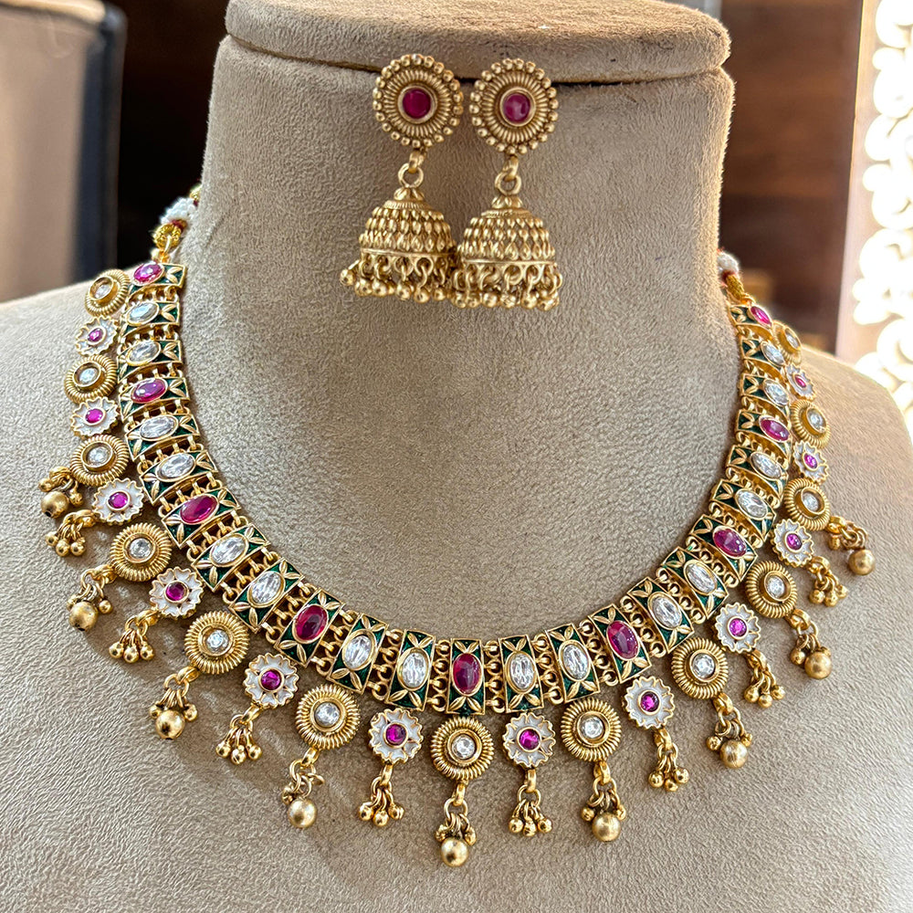 Jewel Addiction Heritage Inspired Meenakari And  Pota Stone Necklace Set