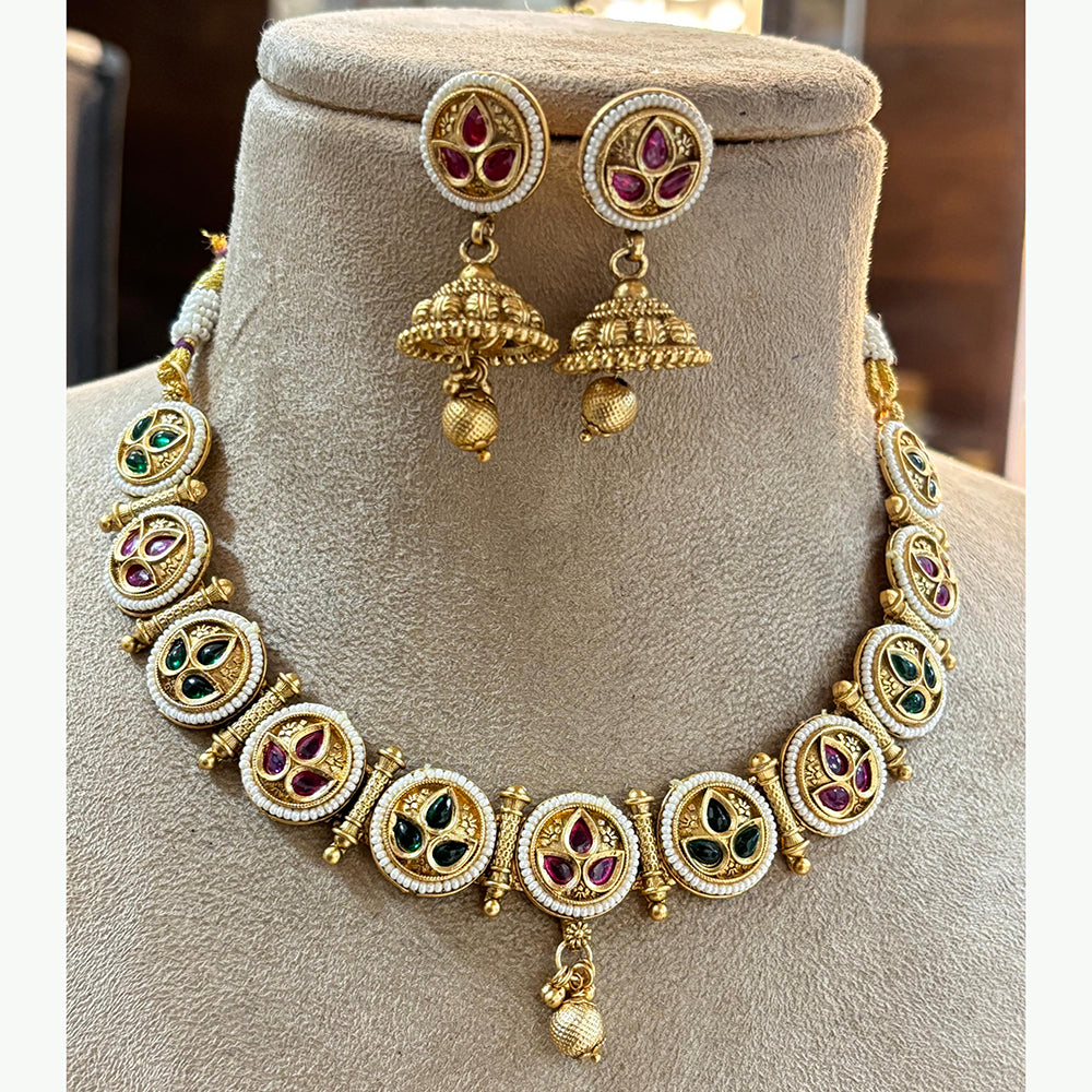 Jewel Addiction Heritage Inspired Meenakari And  Pota Stone Necklace Set