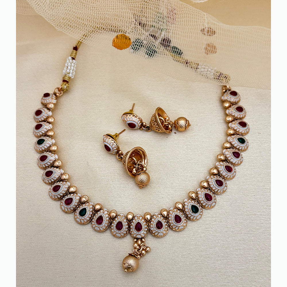 Jewel Addiction Elegant Crystal Stone Necklace Set With Meenakari work Party and Wedding Wear