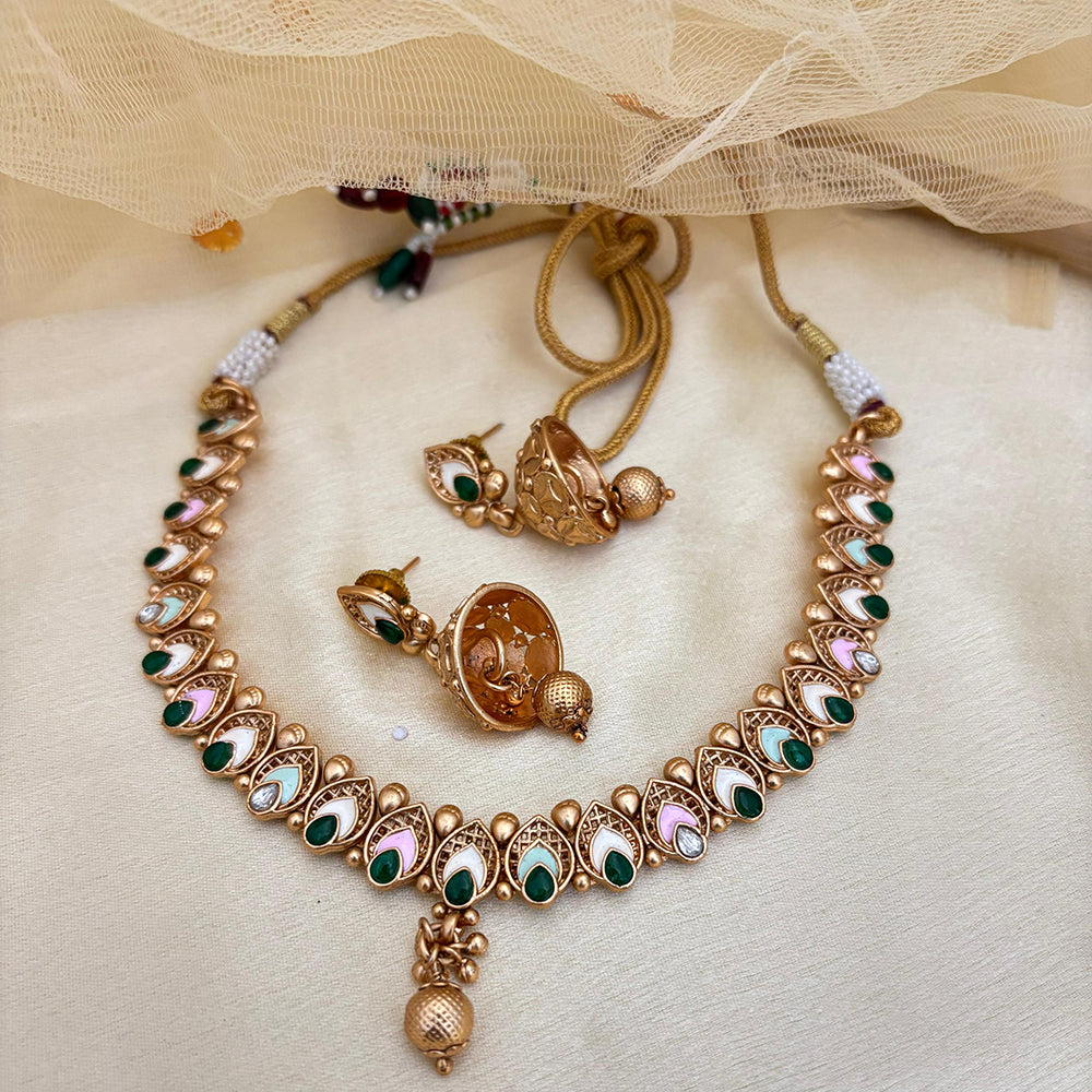 Jewel Addiction Elegant Crystal Stone Necklace Set With Meenakari work Party and Wedding Wear