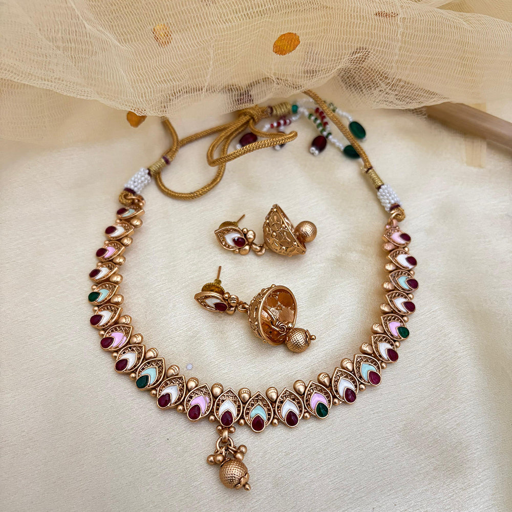 Jewel Addiction Elegant Crystal Stone Necklace Set With Meenakari work Party and Wedding Wear