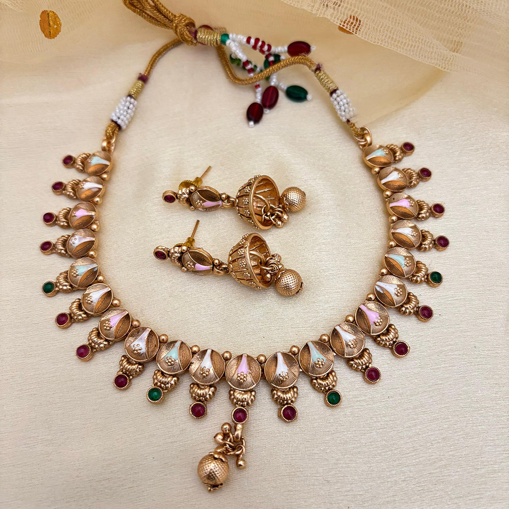 Jewel Addiction Elegant Crystal Stone Necklace Set With Meenakari work Party and Wedding Wear