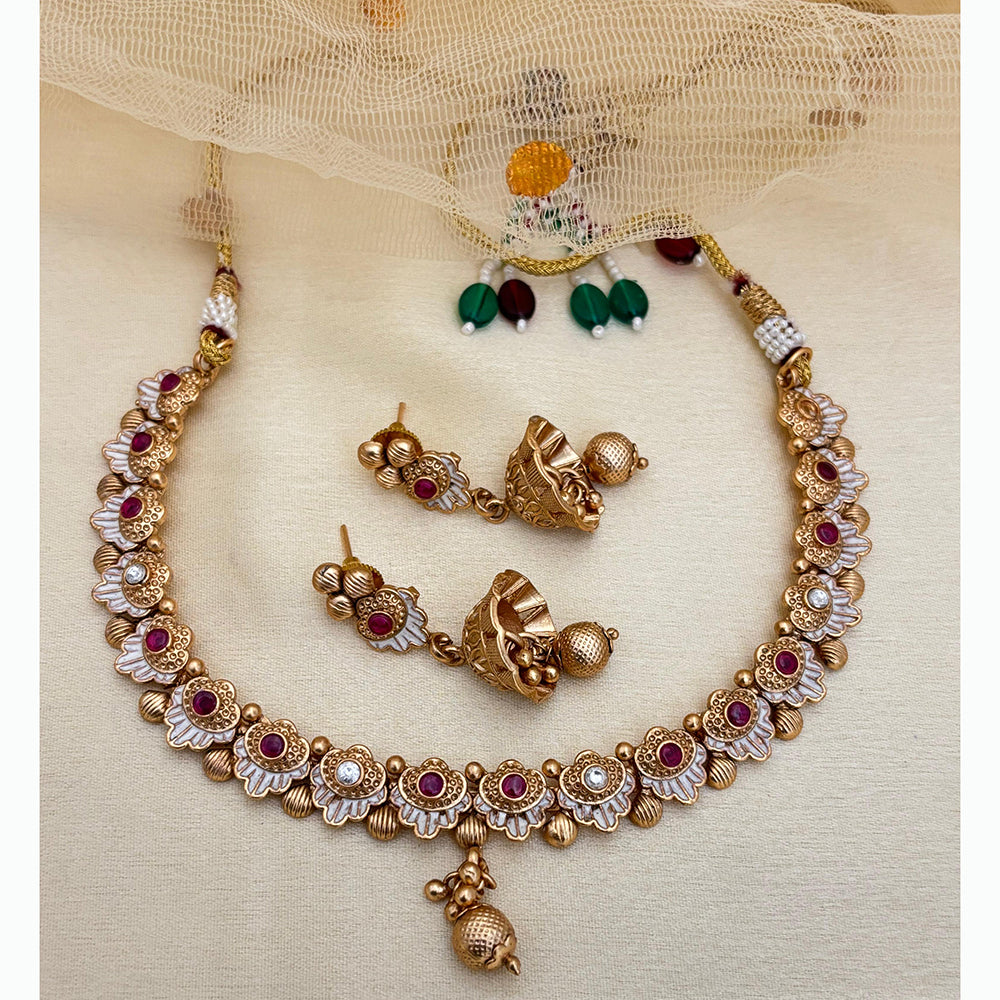 Jewel Addiction Elegant Crystal Stone Necklace Set With Meenakari work Party and Wedding Wear