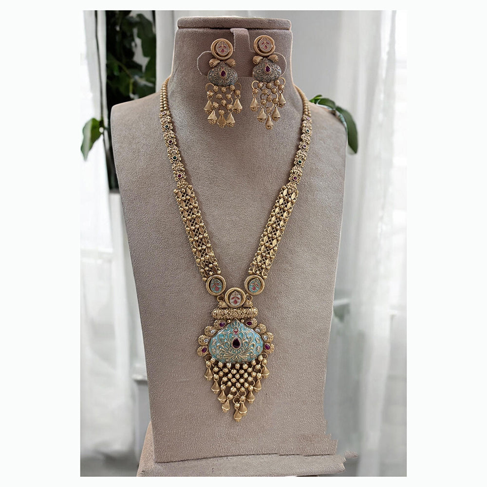 Jewel Addiction Ethnic Pota Stones Long Necklace Set for Party and wedding Outfits
