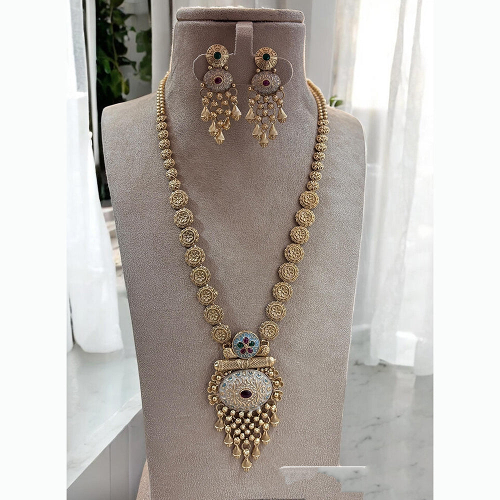 Jewel Addiction Ethnic Pota Stones Long Necklace Set for Party and wedding Outfits