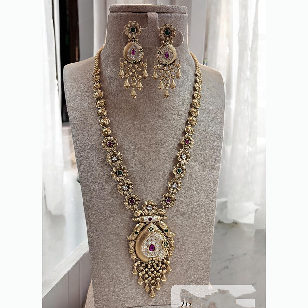 Jewel Addiction Ethnic Pota Stones Long Necklace Set for Party and wedding Outfits