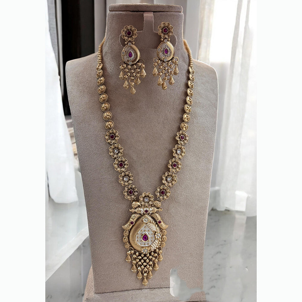 Jewel Addiction Ethnic Pota Stones Long Necklace Set for Party and wedding Outfits
