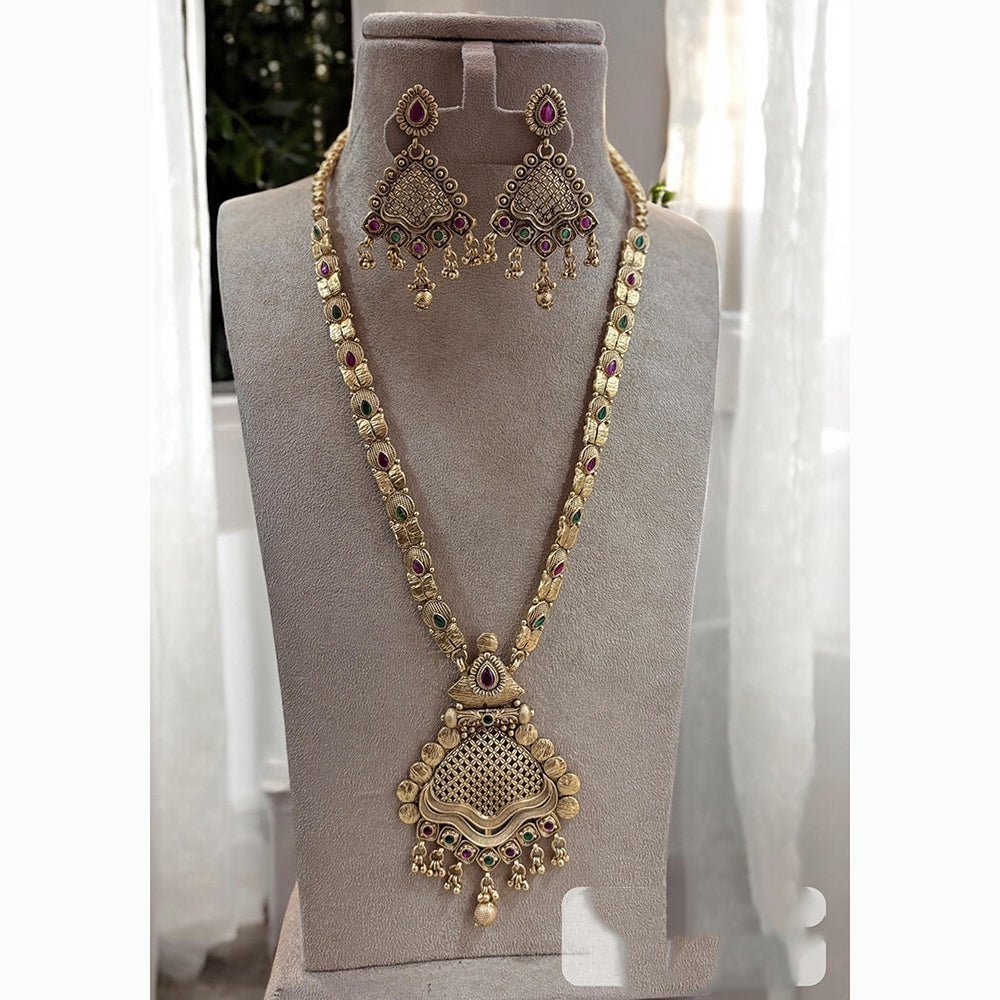 Jewel Addiction Ethnic Pota Stones Long Necklace Set for Party and wedding Outfits