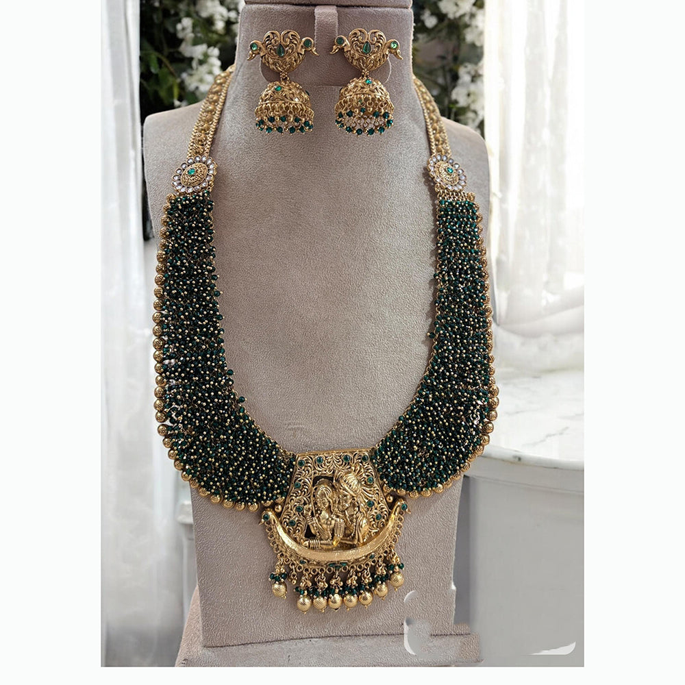 Jewel Addiction Royal Gold Plated Pearl Necklace Wth Couple Motif For Wedding Occassions
