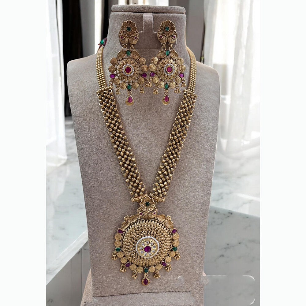Jewel Addiction Enthic Gold Plated Pearl Long Necklace Set For Wedding Occassions