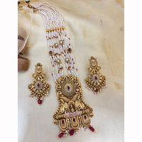 Jewel Addiction Designer Pota Stone And Pearl Meenakari Long Necklace Set