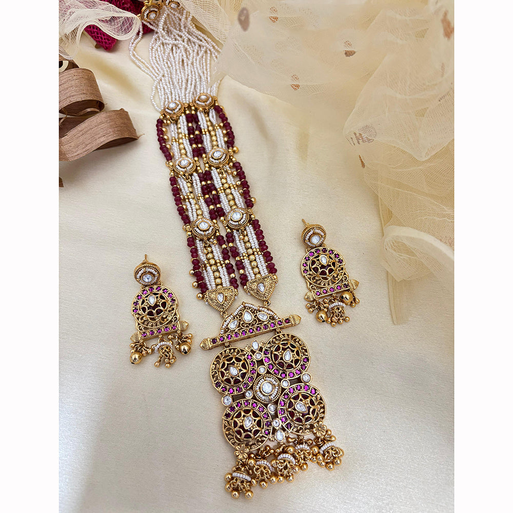 Jewel Addiction Designer Pota Stone And Pearl Long Necklace Set