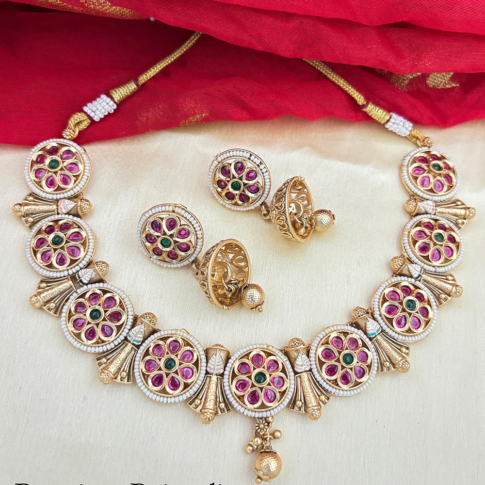 Jewel Addiction Designer Pota Stone And Meenakari Necklace Set