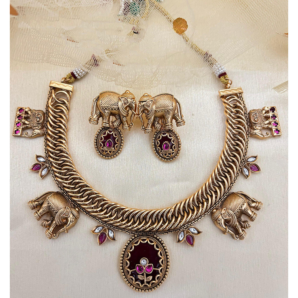 Jewel Addiction Traditional Elephant Design Pota Stone Necklace