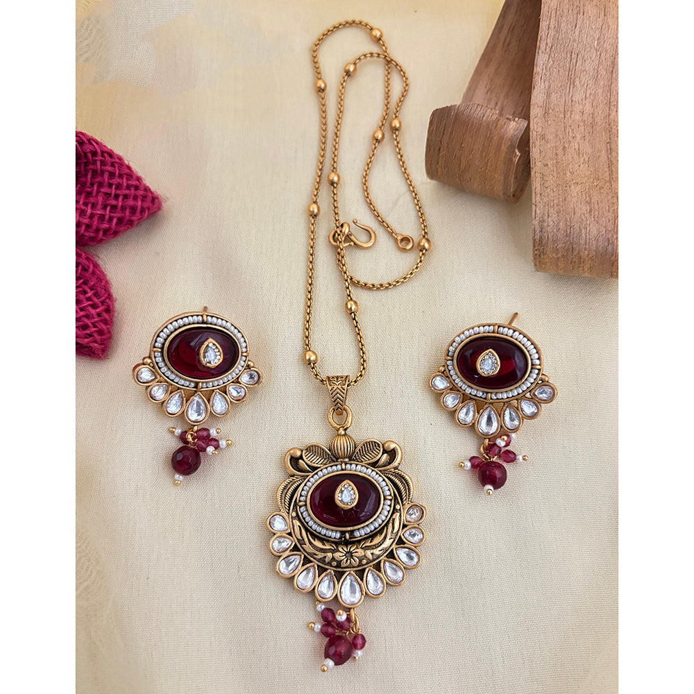 Jewel Addiction Pota Stone And Pearl Designer Pendant Set