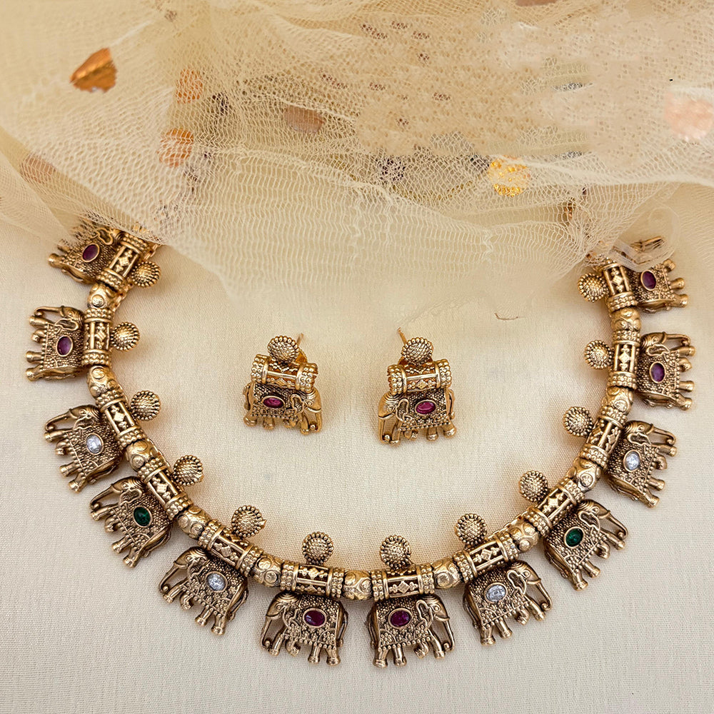 Jewel Addiction Pota Stone Elephant Motif Necklace Set