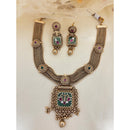 Jewel Addiction Inspired Antique Finish Pota Stone And Pearl Necklace Set