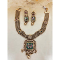 Jewel Addiction Inspired Antique Finish Pota Stone And Pearl Necklace Set