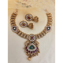 Jewel Addiction Inspired Antique Finish Pota Stone And Pearl Necklace Set