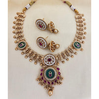 Jewel Addiction Inspired Antique Finish Pota Stone And Pearl Necklace Set