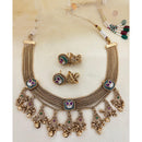 Jewel Addiction Inspired Antique Finish Pota Stone And Pearl Necklace Set