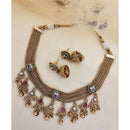 Jewel Addiction Inspired Antique Finish Pota Stone And Pearl Necklace Set