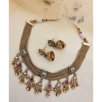 Jewel Addiction Inspired Antique Finish Pota Stone And Pearl Necklace Set