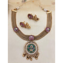 Jewel Addiction Inspired Antique Finish Pota Stone And Pearl Necklace Set