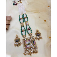 Jewel Addiction Inspired Antique Finish Pota Stone And Pearl Long Necklace Set