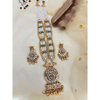 Jewel Addiction Inspired Antique Finish Pota Stone And Pearl Long Necklace Set